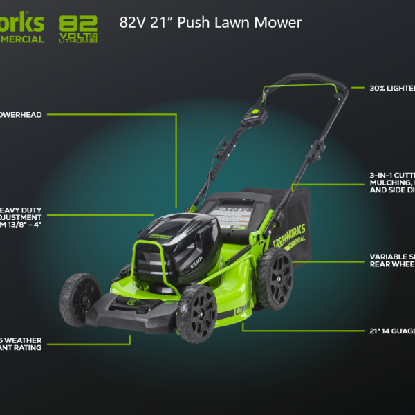 Greenworks 82V 21" Brushless Push Mower w/ 5.0Ah Battery and Dual Port Charger